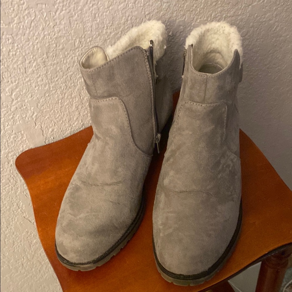 Serra Gray Suede Ankle Boots with Faux Fur Lining